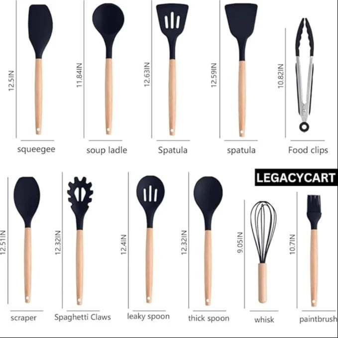 Mitsico 19 pcs Silicone Kitchen Set Utensils with 11 Pieces Spatula and 6 Piece Sharp Knife