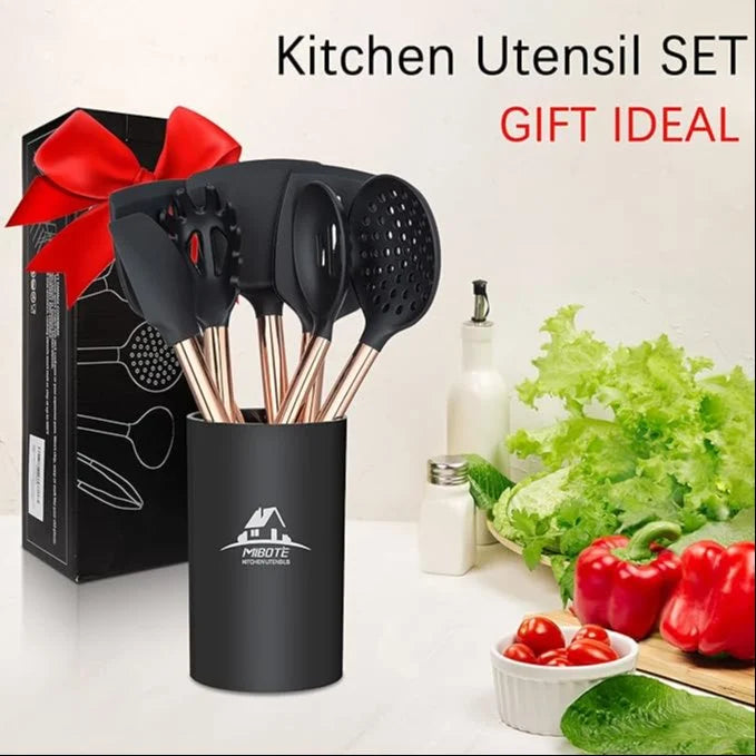 Mitsico 19 pcs Silicone Kitchen Set Utensils with 11 Pieces Spatula and 6 Piece Sharp Knife