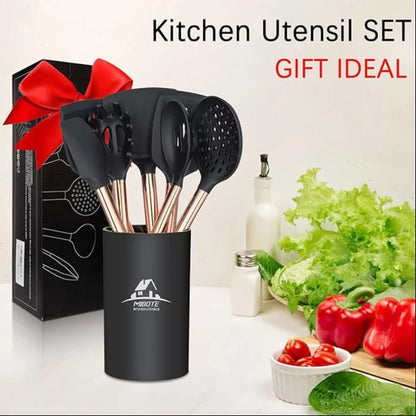 Mitsico 19 pcs Silicone Kitchen Set Utensils with 11 Pieces Spatula and 6 Piece Sharp Knife