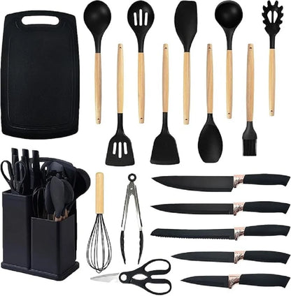 Mitsico 19 pcs Silicone Kitchen Set Utensils with 11 Pieces Spatula and 6 Piece Sharp Knife