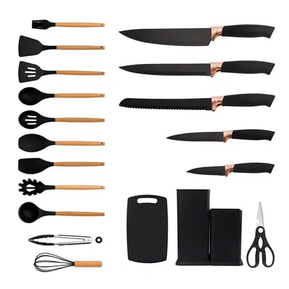 Mitsico 19 pcs Silicone Kitchen Set Utensils with 11 Pieces Spatula and 6 Piece Sharp Knife