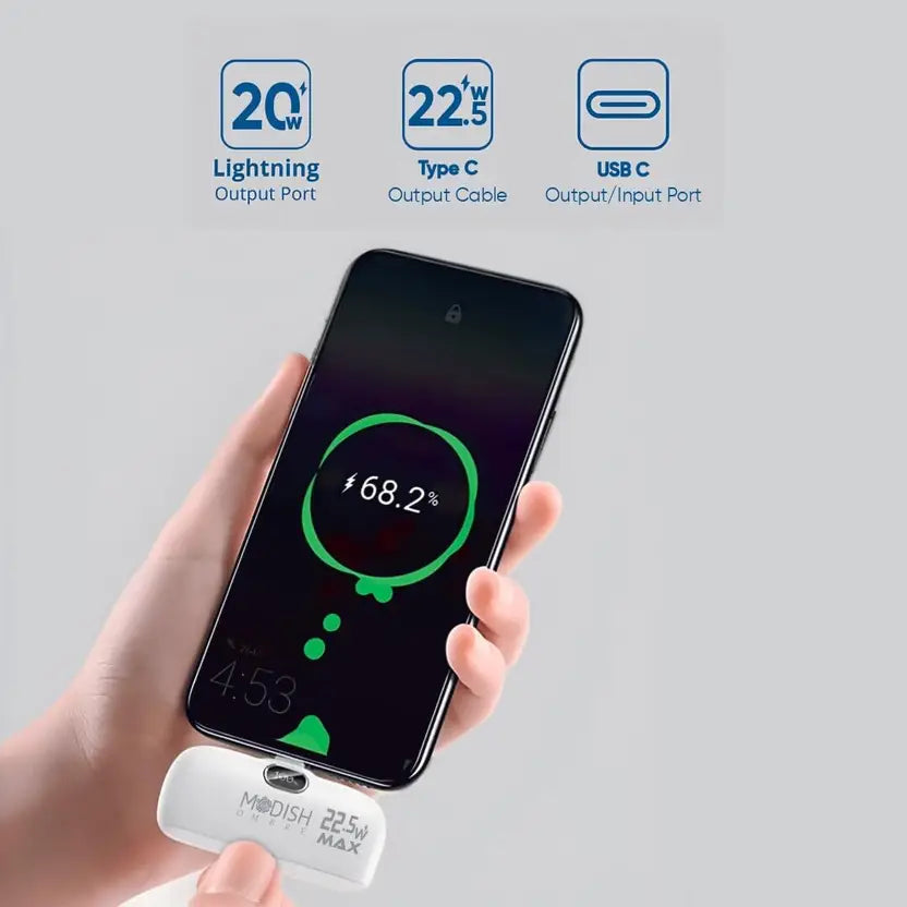 ModishOmbre 5000 mAh 22.5 W Mini Pocket Size Power Bank  (White, Lithium-ion, Fast Charging, Power Delivery 3.0, Quick Charge 3.0 for Mobile, Tablet, Speaker, Earbuds)